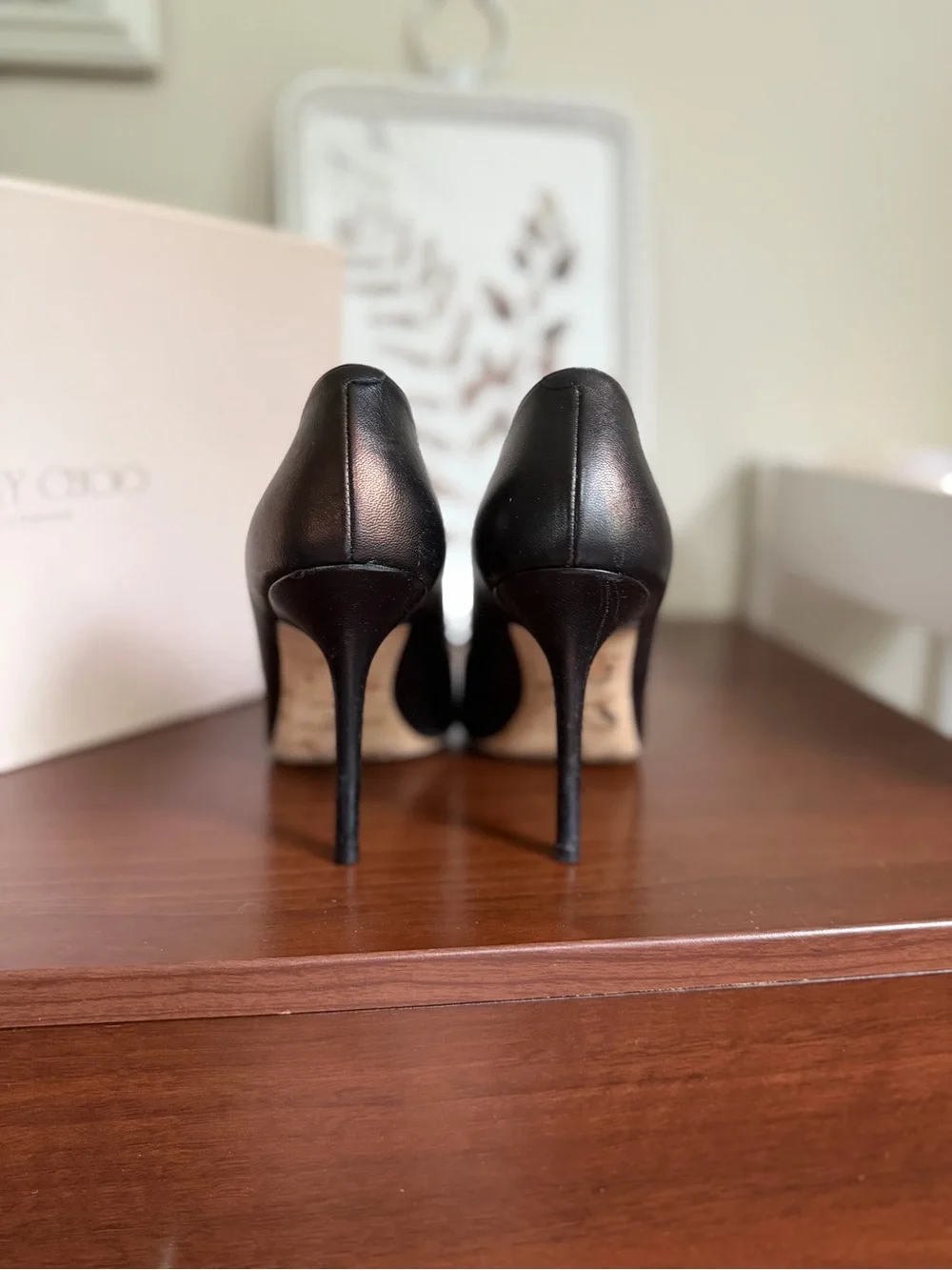 Jimmy Choo Black Leather Pointed Toe Pumps with Studded Cap